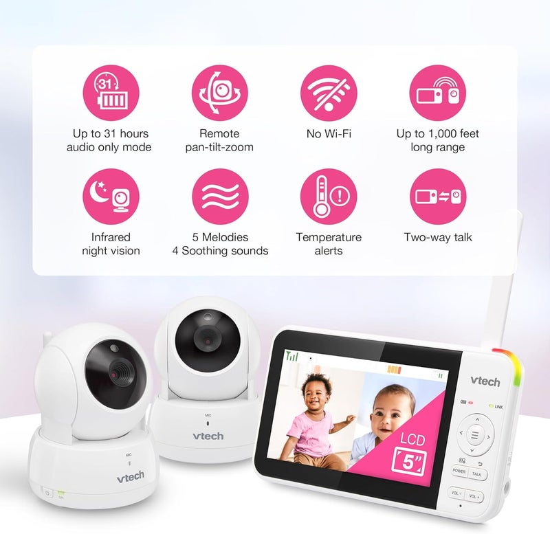 vtech مراقب الأطفال VTech VM924-2 مع كاميرتين وصوت وزاوية دوران وإمالة وزوم - Image 2